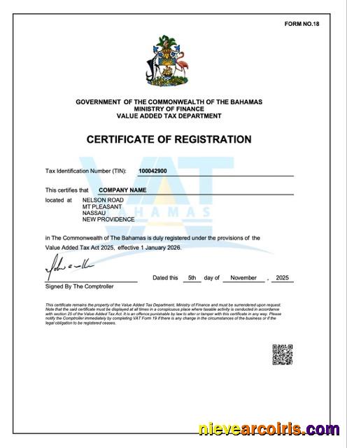 The Bahamas certificate of registration